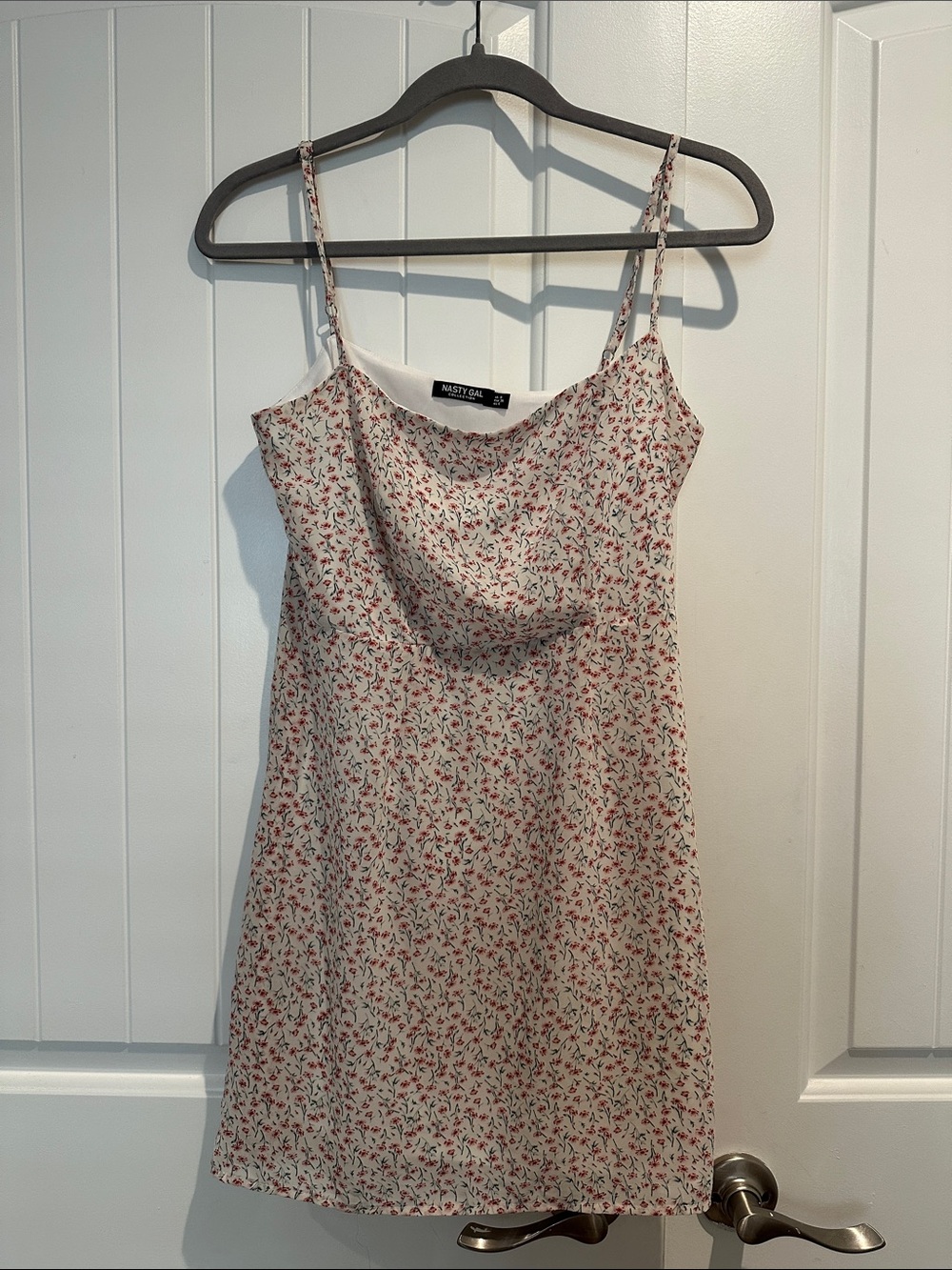 Nasty gal Cream Mini Slip Dress with Red Floral Print